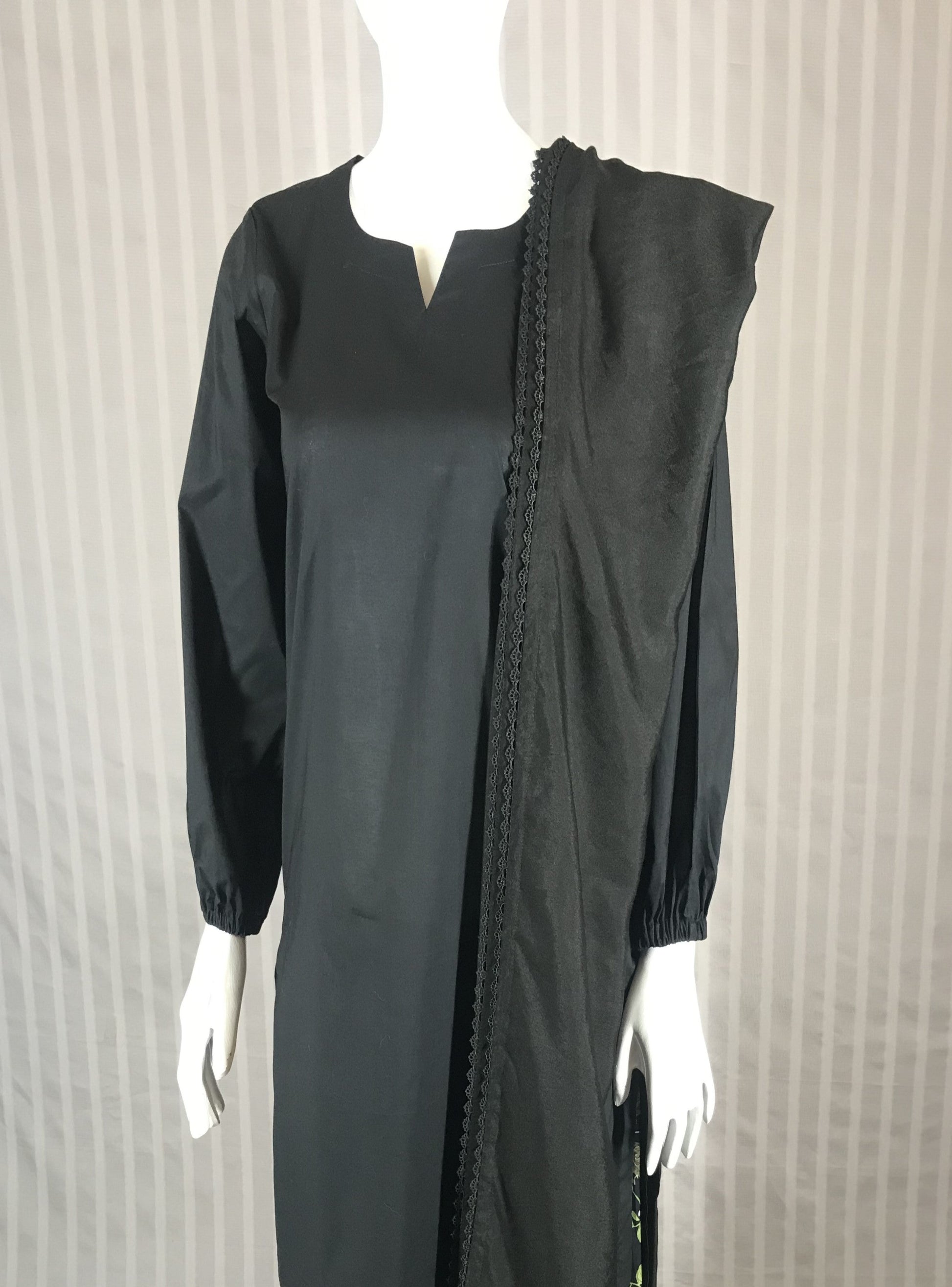 Black cotton net lace dupatta folded on white background